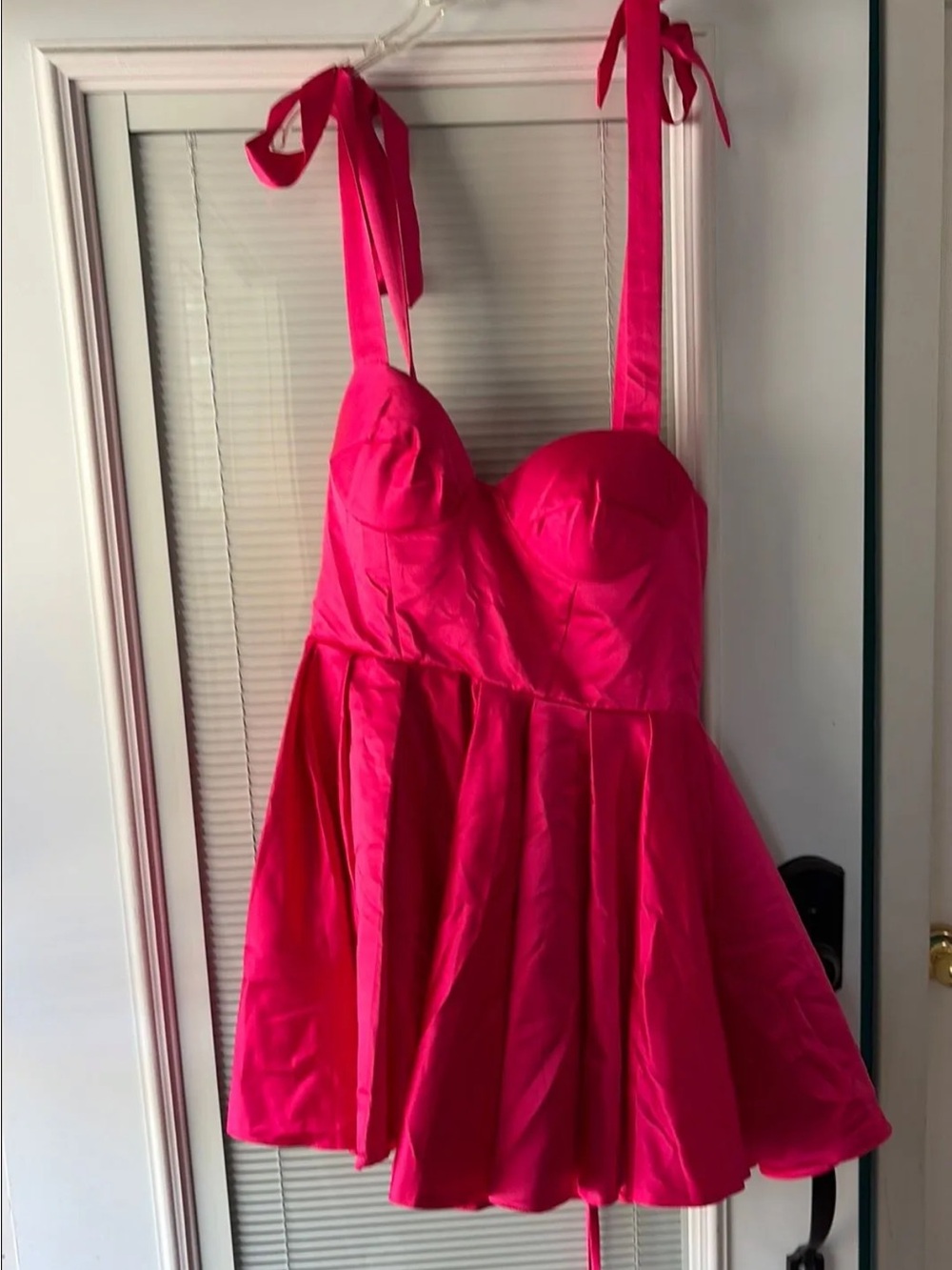 Hot Pink Tie-Shoulder Fit & Flare Dress